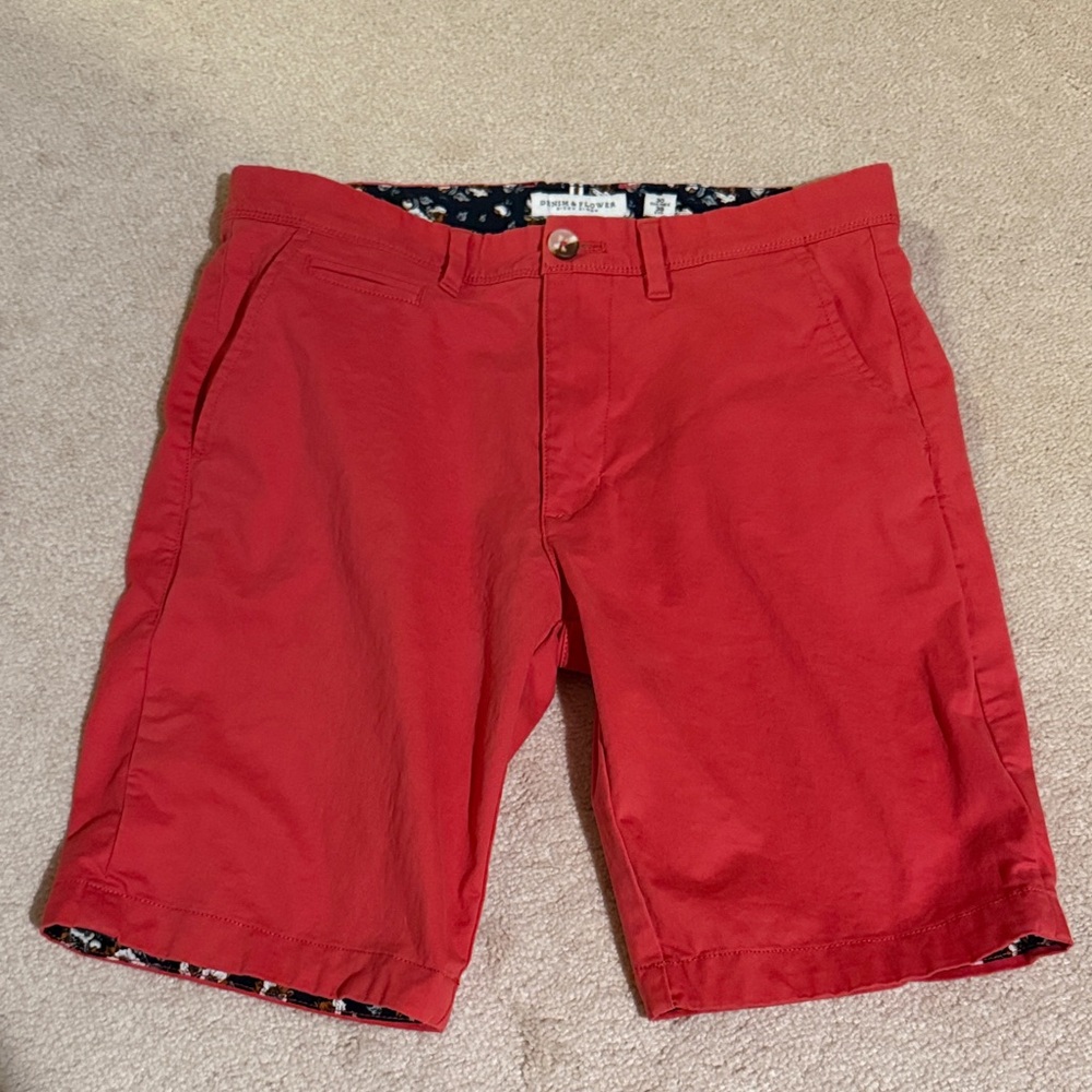 Denim & Flower Ricky Singh Red Flat Front Shorts